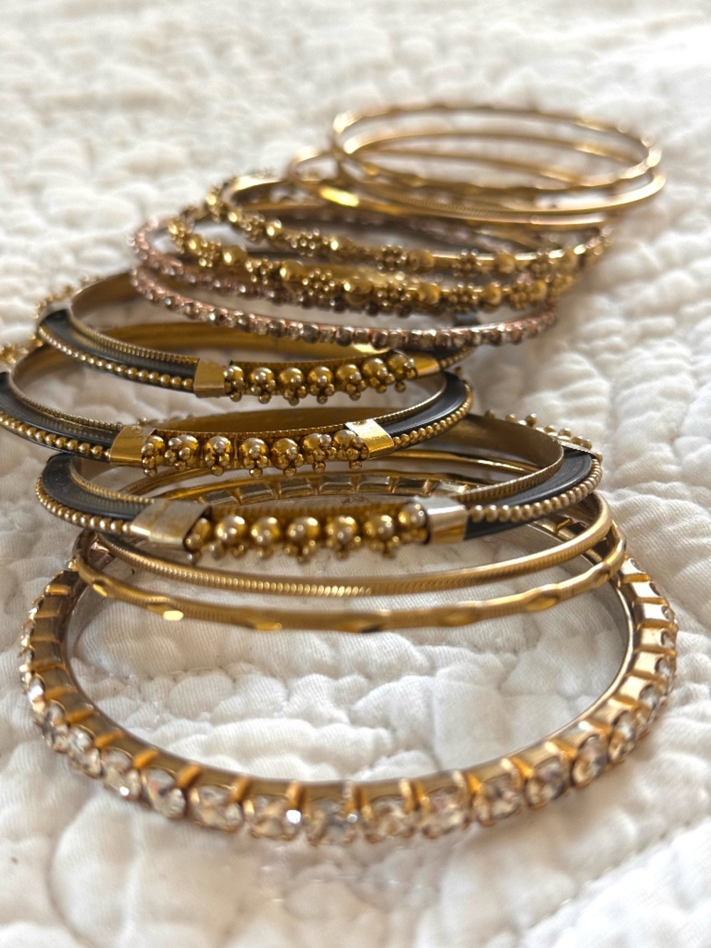 Set of 12 Assorted Black and Gold Bangle Bracelets